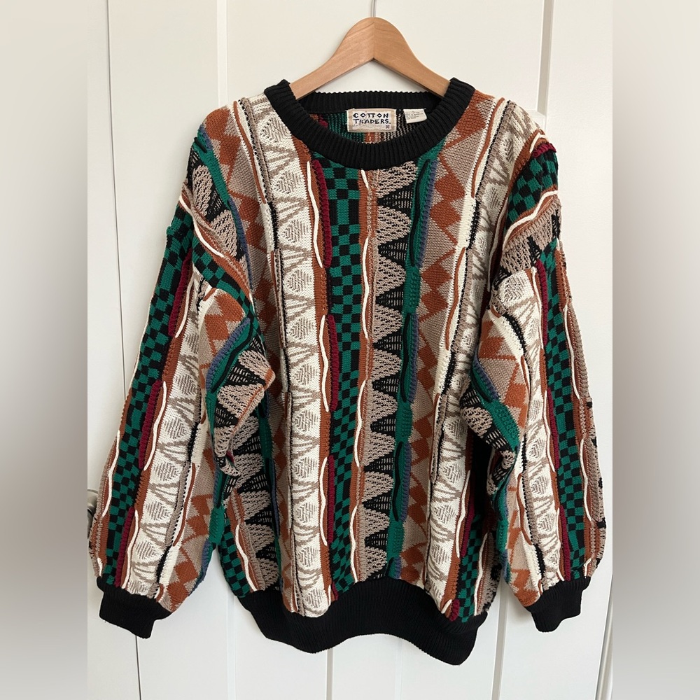 Vintage 90s Cotton Traders 3D Knit Cosby Coogi Style Crewneck Sweater Size L